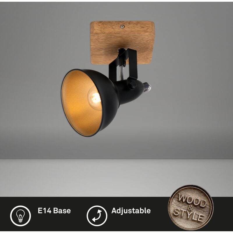 foto del prodotto briloner faretto da parete retr vintage orientabile e girevole 1xe14 nero oro metallo legno
