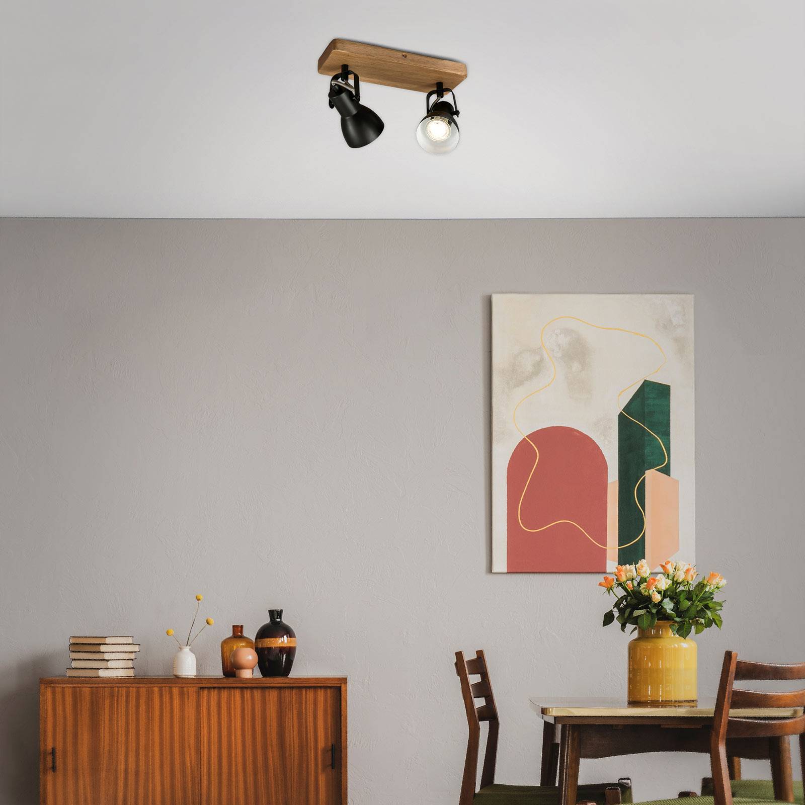 foto del prodotto briloner faretto da soffitto arbo con elemento in legno, 2 luci