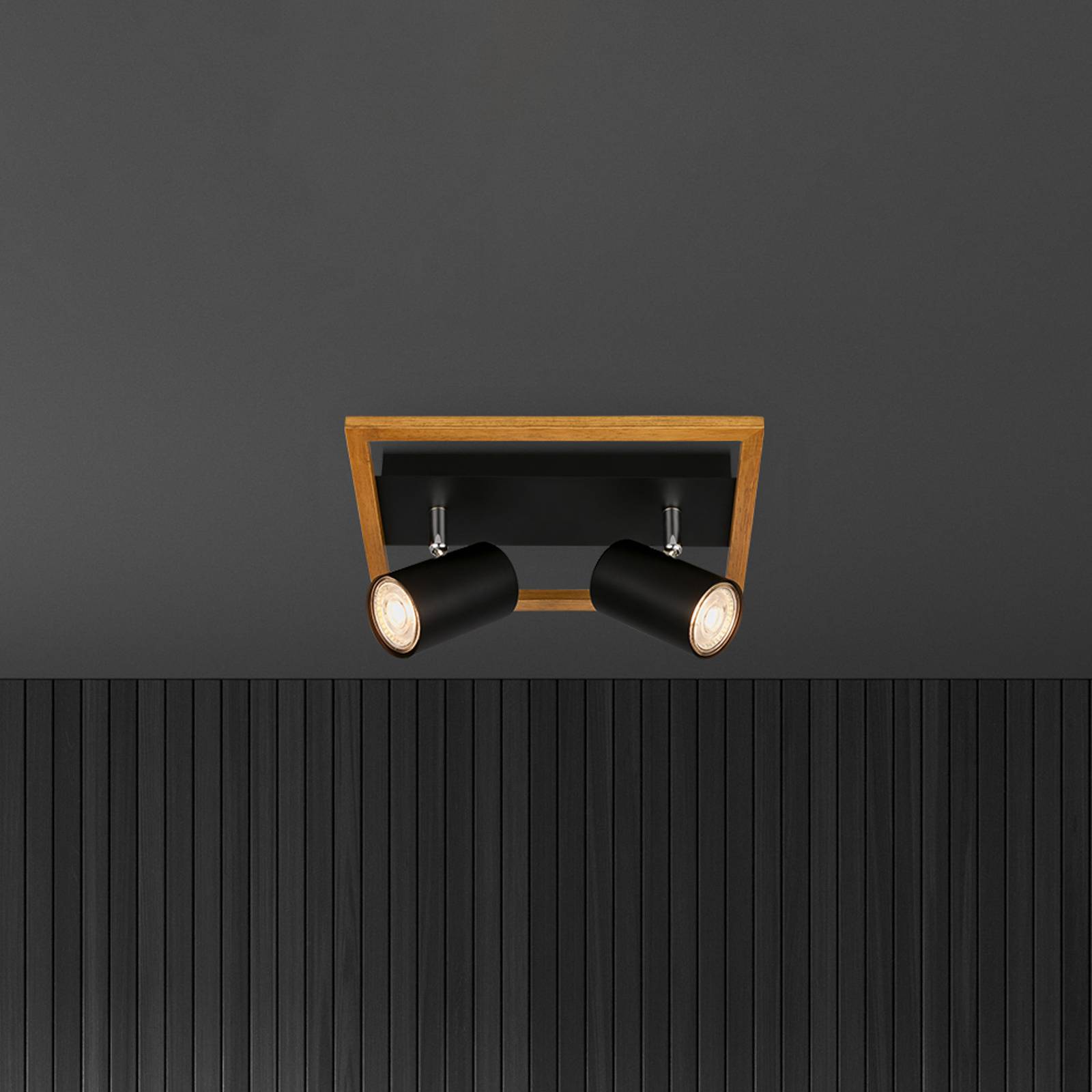 foto del prodotto briloner faretto da soffitto frey struttura in legno gu10 nero a 2 luci
