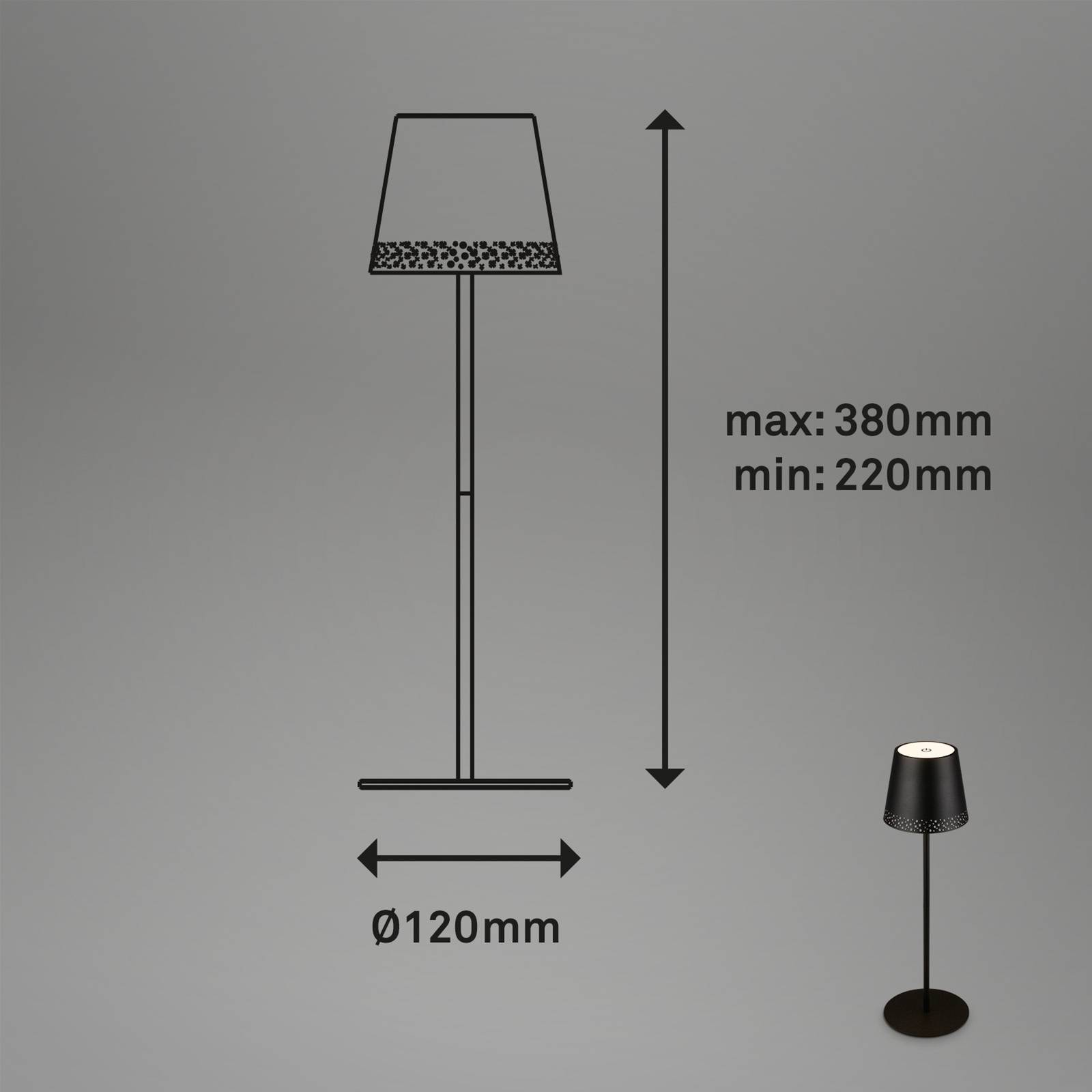 foto del prodotto briloner kiki lampada da tavolo led, nera, ip44, 3.000k