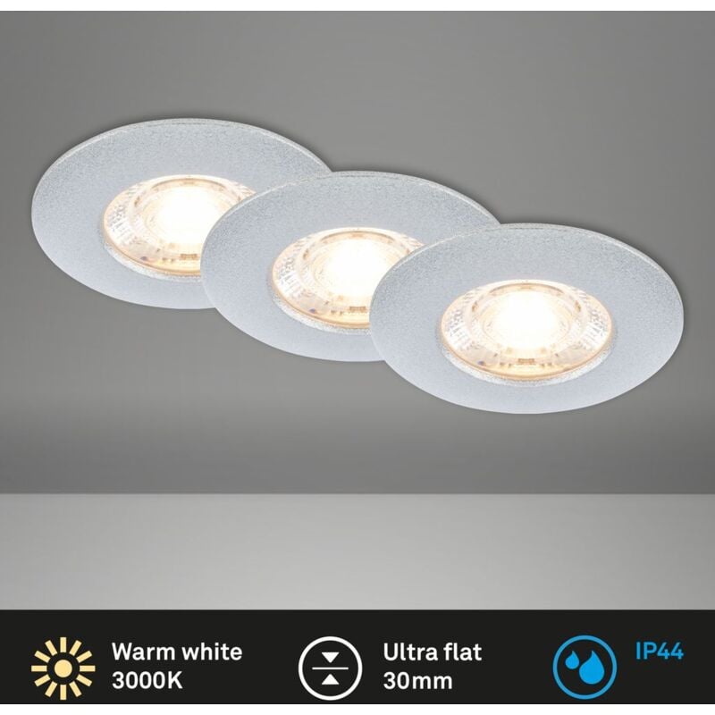 foto del prodotto briloner kulana mini led faretto da incasso per bagno, set da 3, protezione dagli spruzzi d acqua ip44, design piatto, luce bianca calda, colore