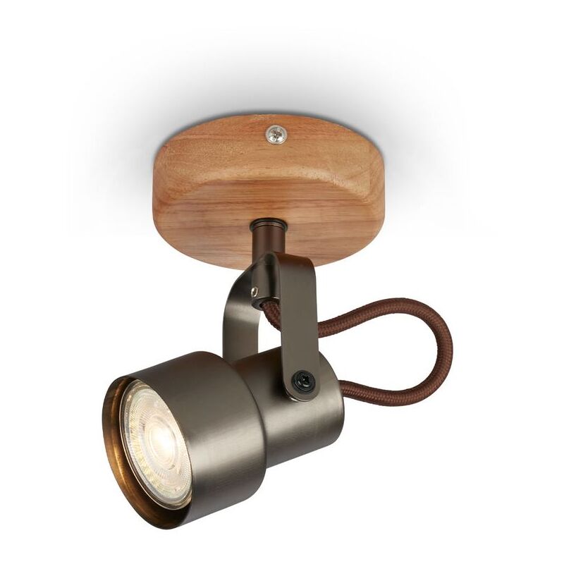 foto del prodotto briloner lampada da parete a led retr con legno, 1 lampada da parete vintage, temperatura di colore bianco caldo, spot led regolabile, spot da