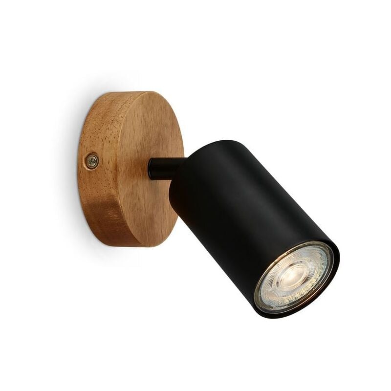 foto del prodotto briloner lampada da parete retr con legno, lampada da parete vintage, attacco gu10, spot regolabile, spot da parete rustico, nero legno, 90x85 mm