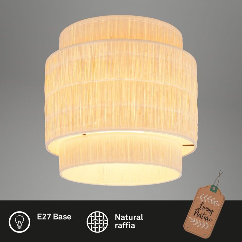 foto del prodotto briloner lampada da soffitto papper, paralume in rafia, stile boho, attacco e27, naturale, 30 x 32 cm