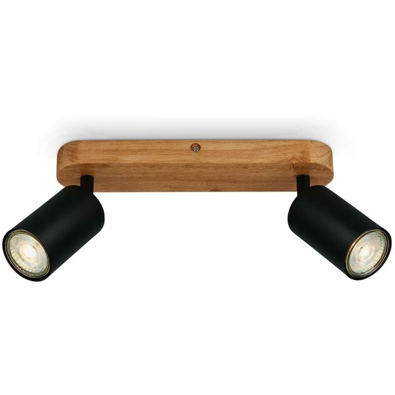 foto del prodotto briloner - lampada da soffitto retrò con legno, lampada da soffitto vintage a 2 lampade, 2x attacco gu10, spot led regolabile, spot da soffitto rustico, nero-legno, 270x60x85 mm