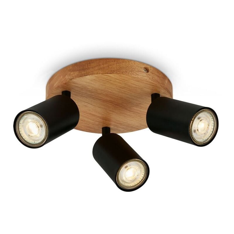 foto del prodotto briloner lampada da soffitto retr con legno, lampada da soffitto vintage a 3 luci, 3x attacco gu10, spot led regolabile, spot da soffitto rustico,