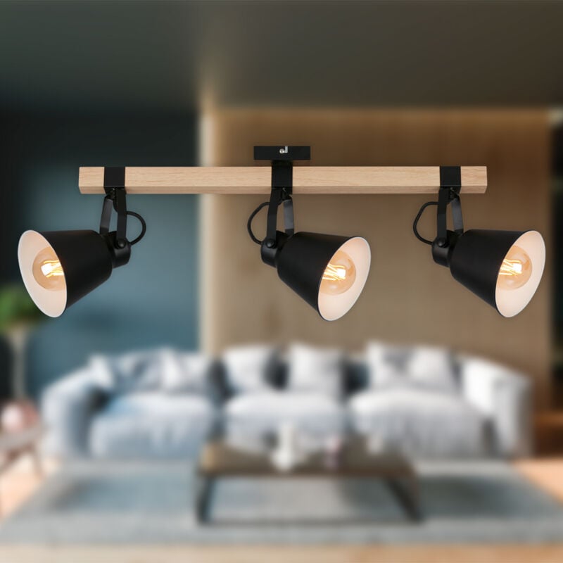foto del prodotto briloner lampada da soffitto retr con trave in legno, lampada da soffitto a 3 luci vintage, attacco e27 max. 40 watt, paralumi regolabili, spot
