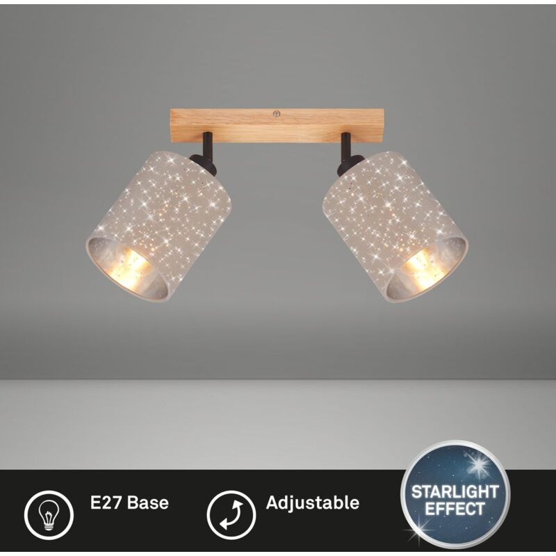 foto del prodotto briloner lampada da soffitto spot 1xe27 25 w taupe metallo legno tessuto