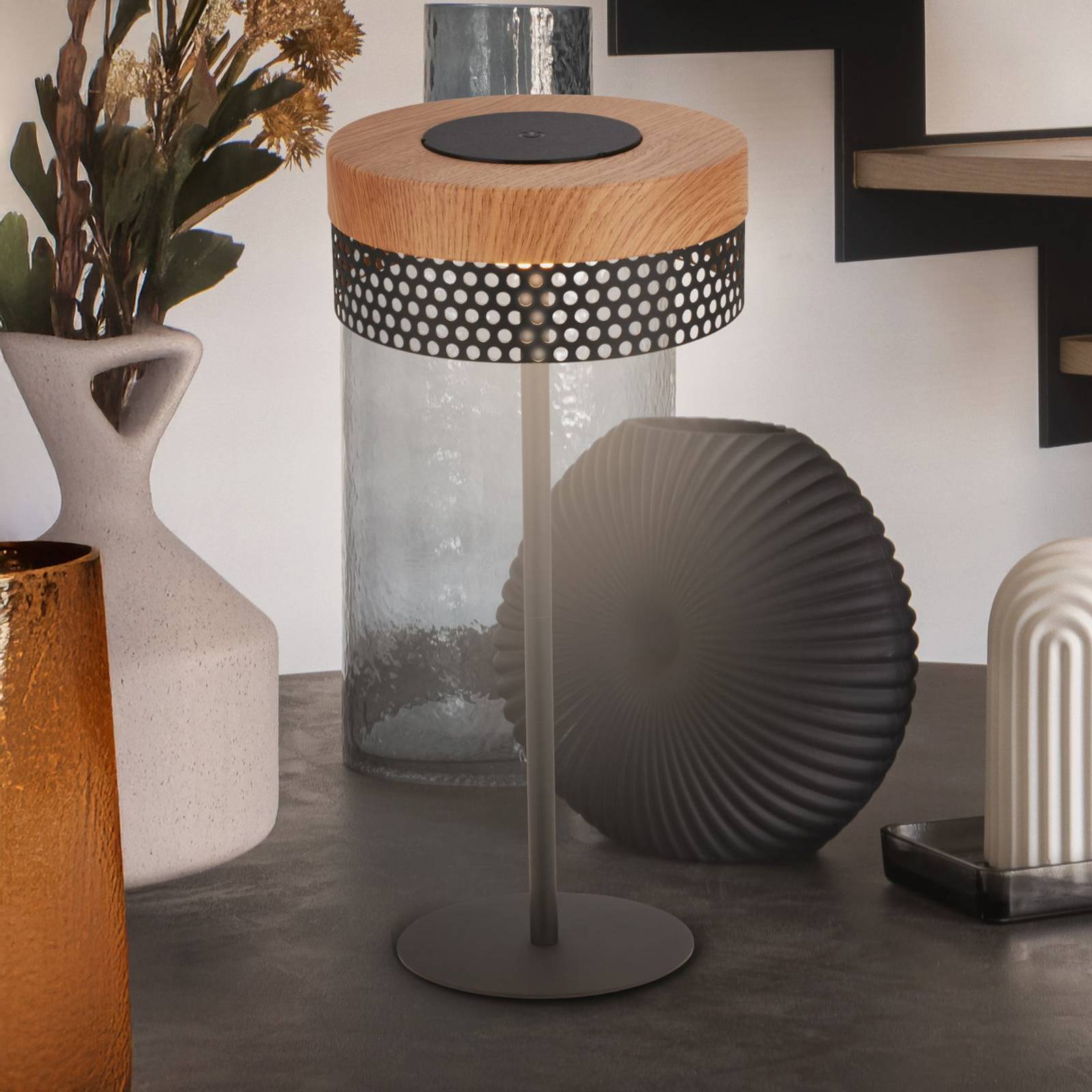 foto del prodotto briloner lampada da tavolo a batteria booha, marrone, metallo, ip44, dimmerabile