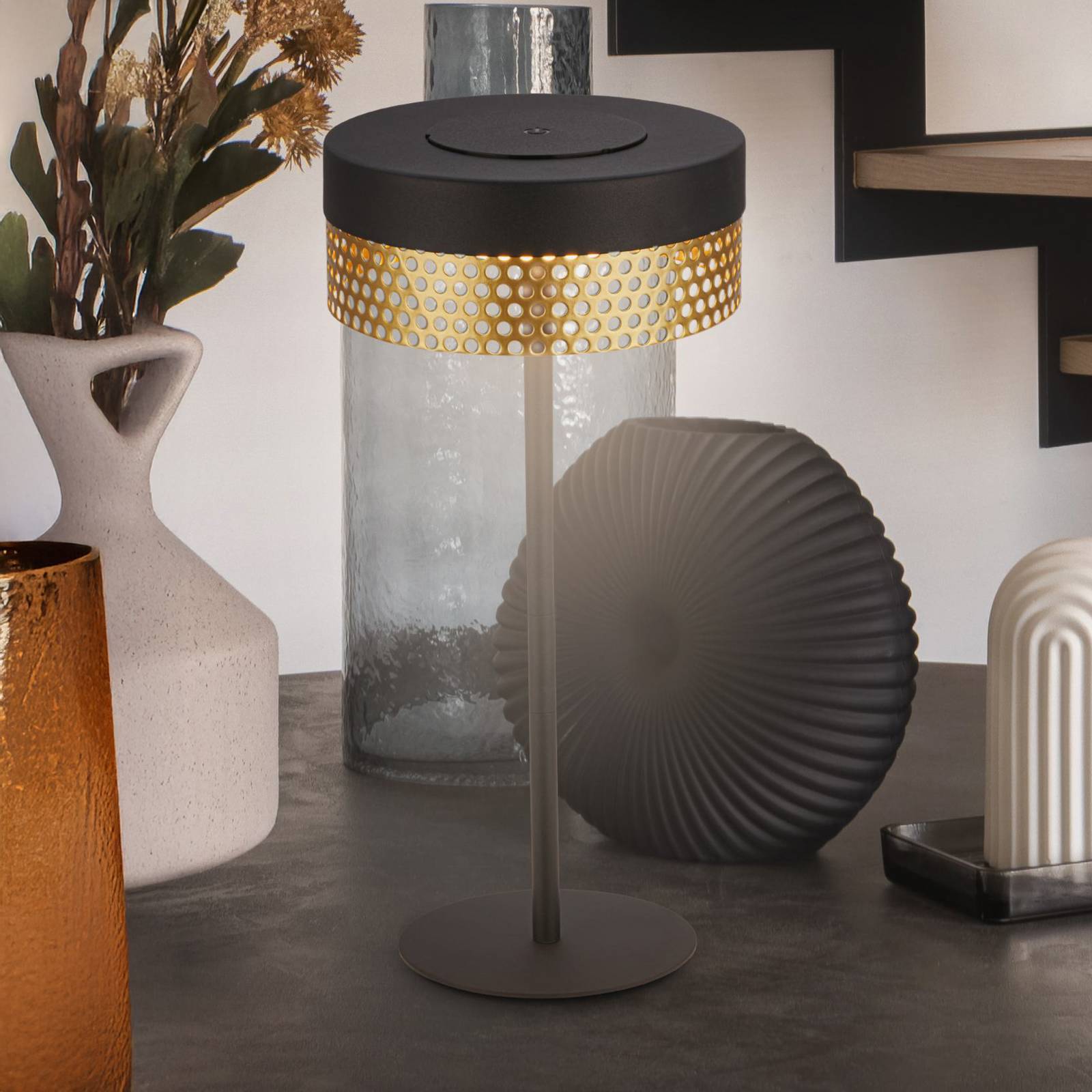 foto del prodotto briloner lampada da tavolo a batteria booha, nera, metallo, ip44, dimmerabile