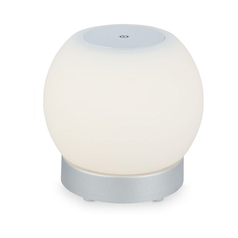 foto del prodotto briloner lampada da tavolo a led ricaricabile dimmerabile in vetro senza fili con funzione touch 3w cromata 16cm