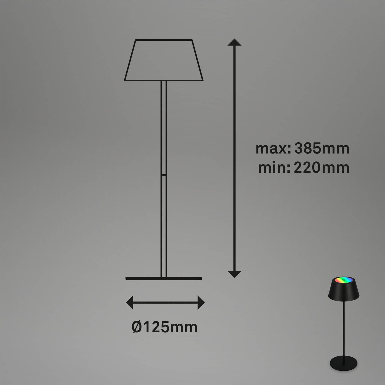 foto del prodotto briloner lampada da tavolo led kiki, nera, ip44, 3.000 k, rgbw