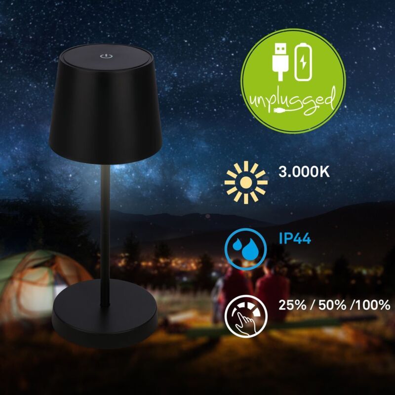foto del prodotto briloner lampada da tavolo ricaricabile a led usb c 2,6w ip44 resistente agli schizzi 150lm nero