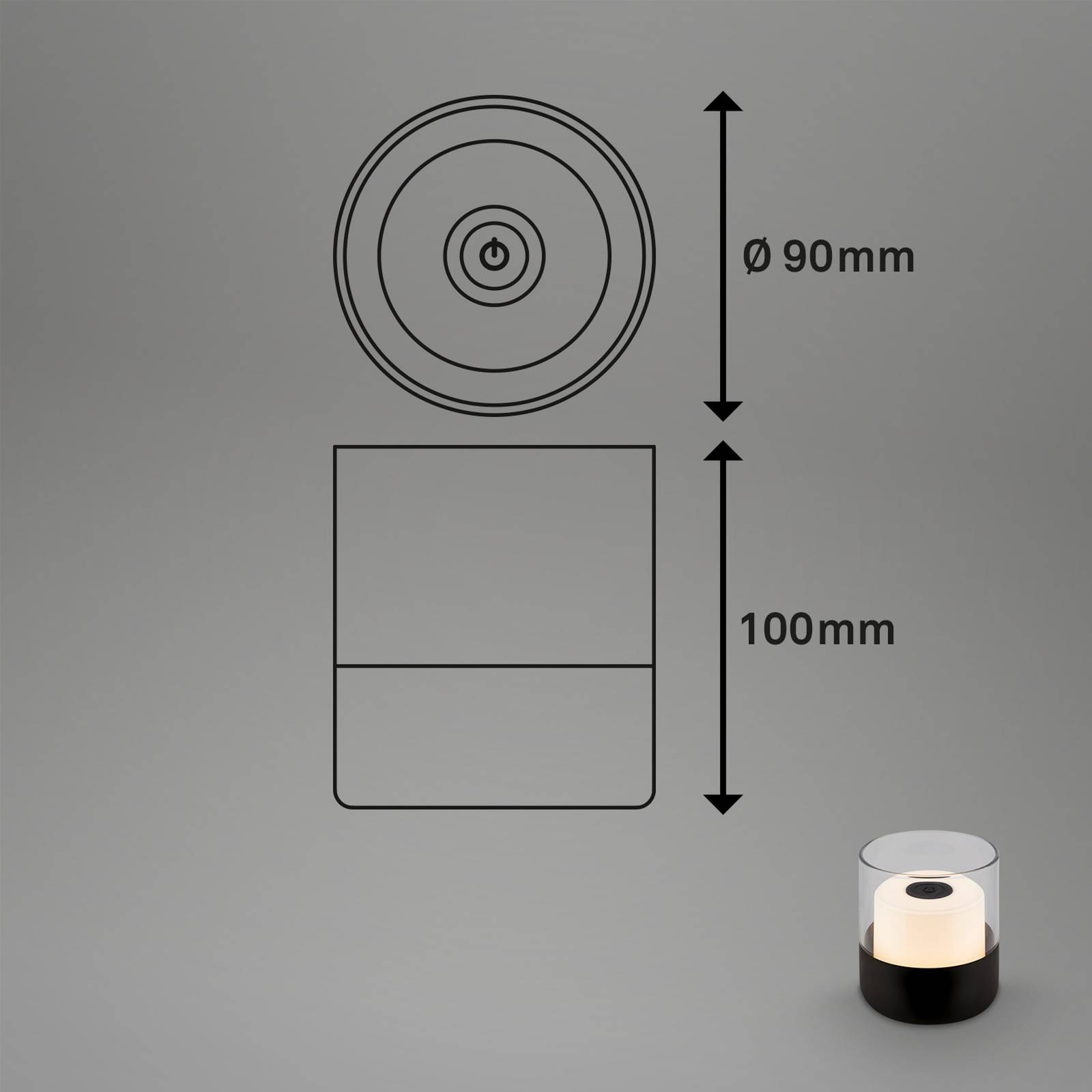 foto del prodotto briloner lampada tavolo batteria 7483 ip44 dimmer, nero
