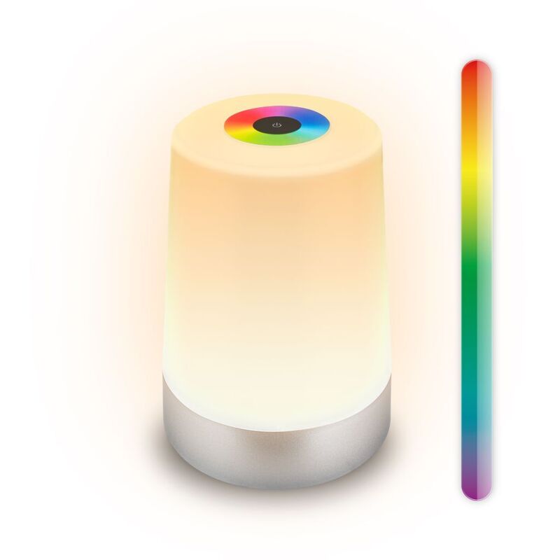 foto del prodotto briloner nubsi lampada da tavolo led senza fili ip44, dimmerabile, rgb w, touch, batteria, protezione dagli spruzzi d acqua, cromo opaco, 9 x 13 cm