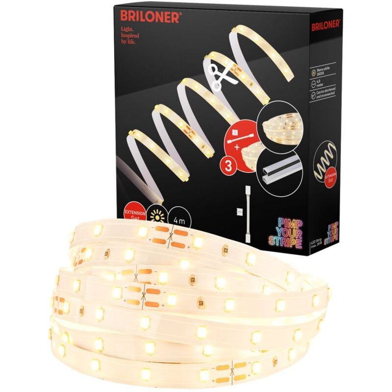 foto del prodotto briloner pimp your stripe set di espansione led strip 4 m, bianco caldo, accorciabile, on off