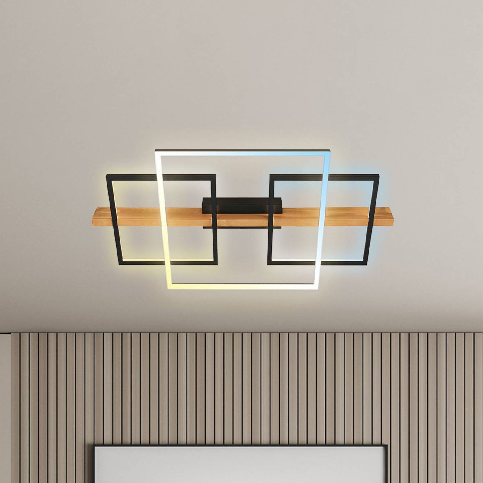 foto del prodotto briloner plafoniera led cadre, cct, 75 cm, nero, legno
