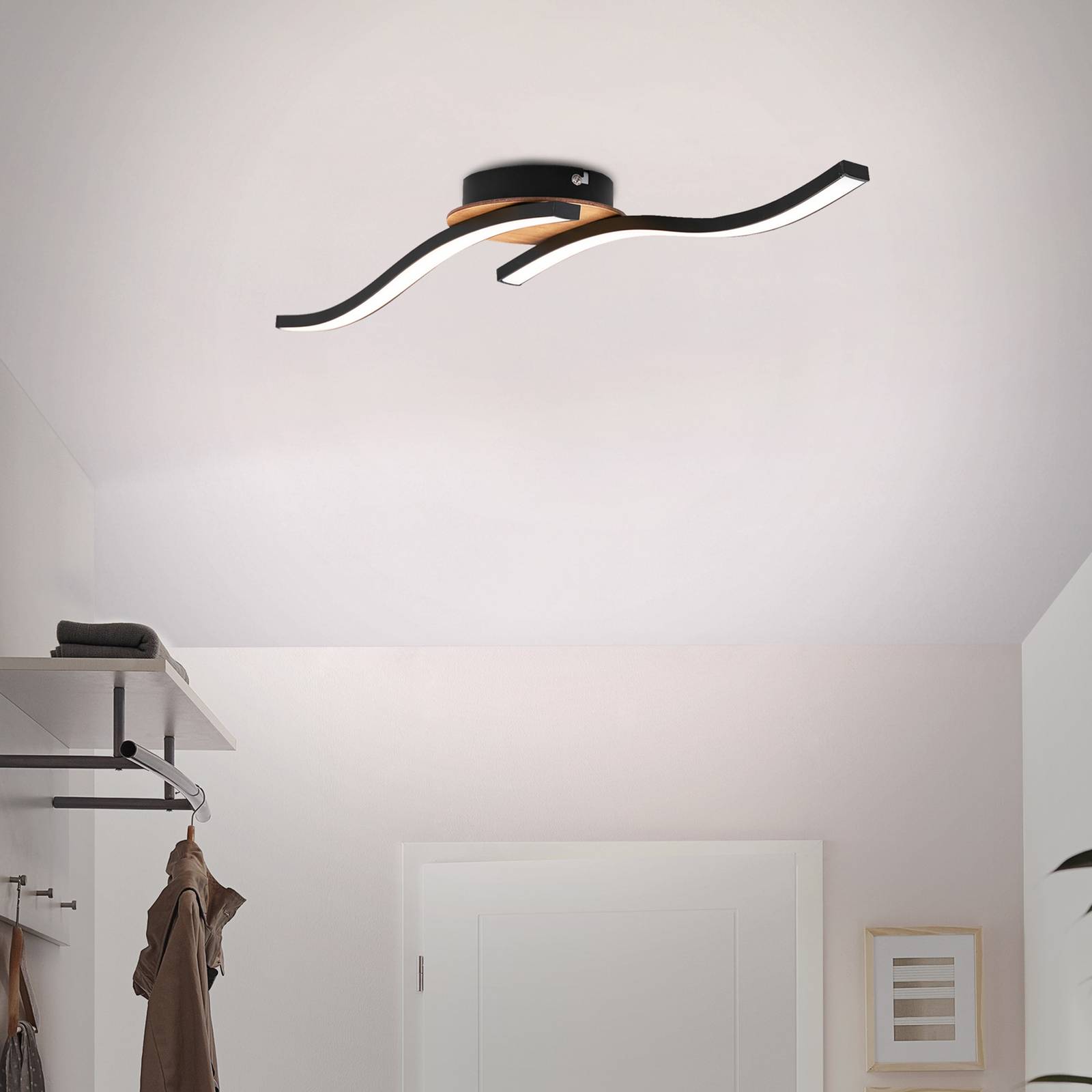 foto del prodotto briloner plafoniera led go a 2 luci nero decorazione in legno ondulato