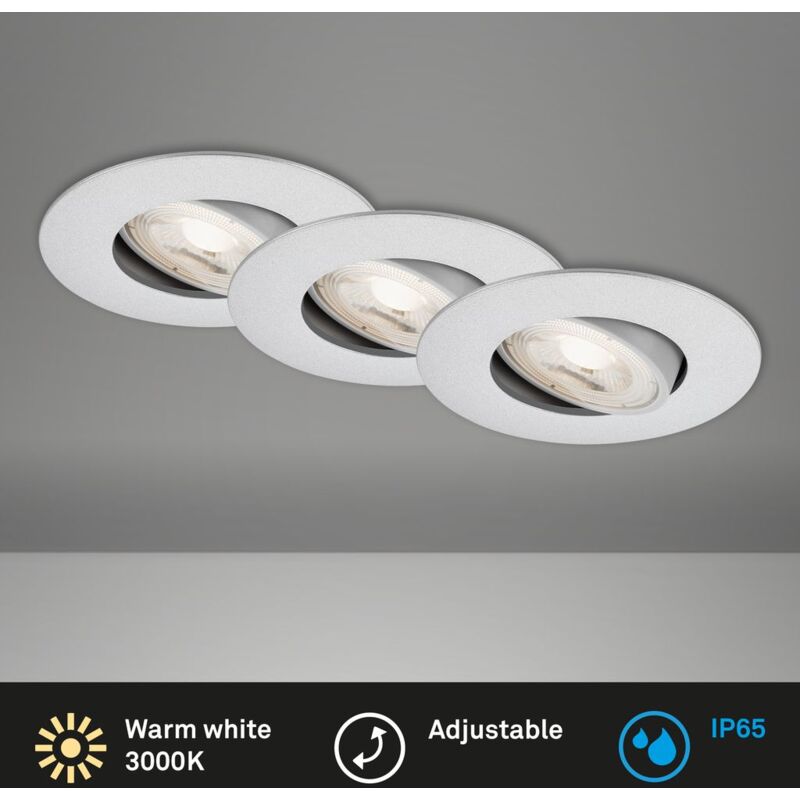 foto del prodotto briloner set di 3 luci da incasso bagno ip65, lampade da incasso, faretto da incasso bagno, faretto da incasso bagno ip65, cromo opaco, 90x45 mm