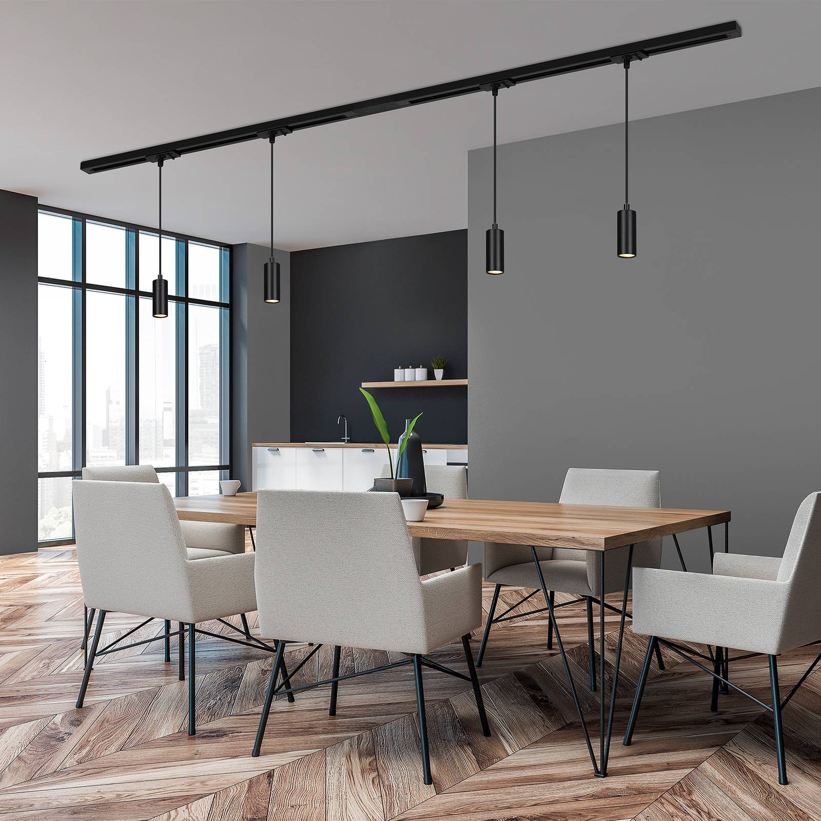 foto del prodotto briloner sistema a binario rail 230 v, nero, 4 pendenti led, lunghezza 1,5 m