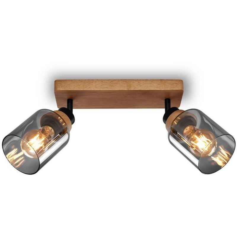 foto del prodotto briloner spotlight, con legno, vetro fum , 2xe27 max.10w