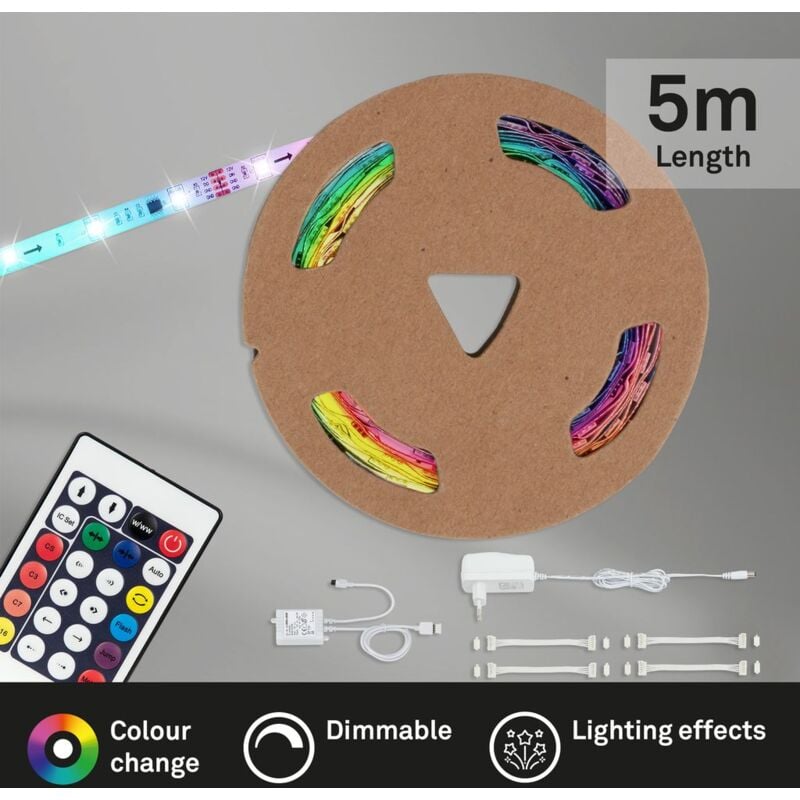 foto del prodotto briloner striscia led rgb telecomando accorciabile dimmerabile 24w bianco plastica