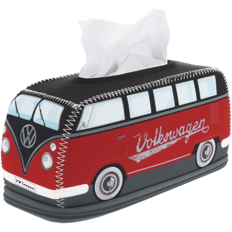 foto del prodotto brisa vw collection volkswagen porta fazzoletti in neoprene, dispenser di fazzoletti per comodino, salotto, campervan t1 bus design rosso nero 