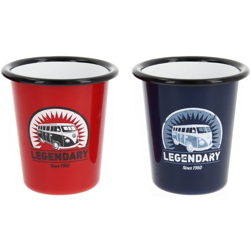 foto del prodotto brisa vw collection volkswagen set di 2 bicchieri in metallo smaltato da t , caff , latte, cappuccino, campervan bus t1 design rosso blu 310ml 