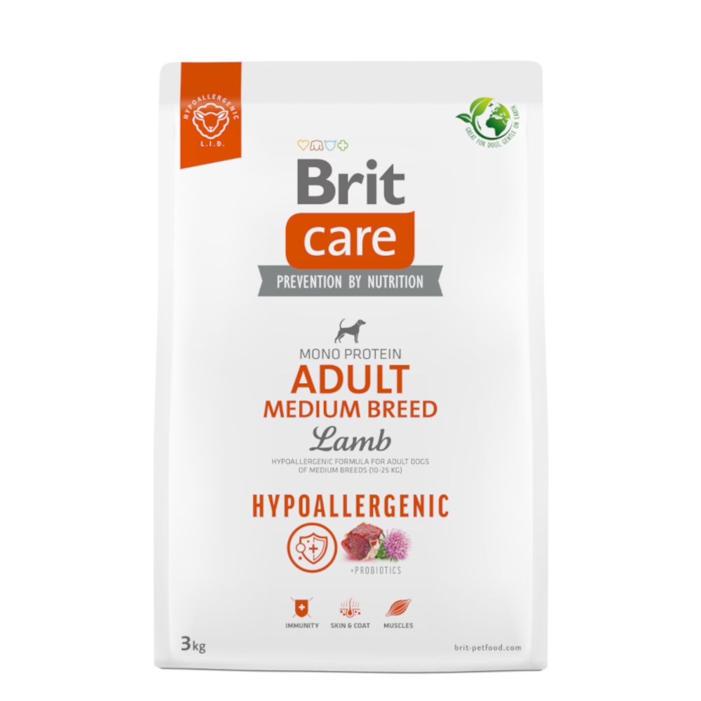 foto del prodotto brit care hypoallergenic adult medium breed agnello riso crocchette cane 3 kg