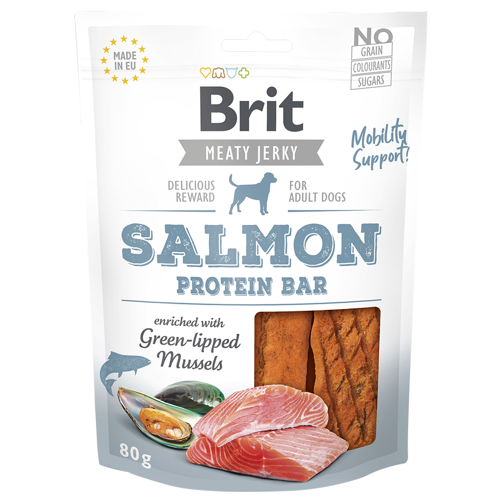 foto del prodotto brit jerky protein bar salmone snack cane 80 g