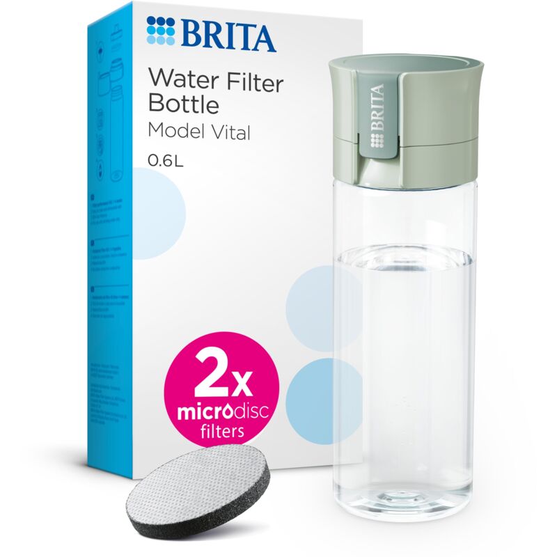 foto del prodotto brita borraccia filtrante vital verde 600 ml incl. 2xfiltri microdisc riduce cloro, impurit organiche, pfas, ormoni e pesticidi e preserva i