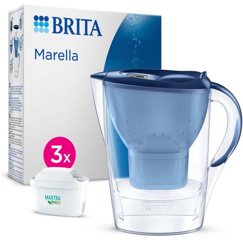 foto del prodotto brita caraffa filtrante acqua marella blu 2.4l incl. 3 x filtri maxtra pro all in 1 che riduce cloro, calcare, pfas e metalli eleganza e