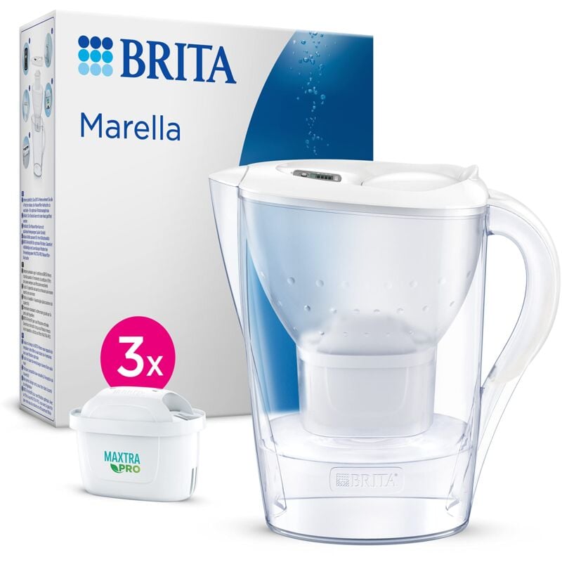 foto del prodotto brita caraffa filtrante marella bianca 2.4l incl. 3 x filtri maxtra pro all in 1 che riduce cloro, calcare e pfas adatta al frigo, memo