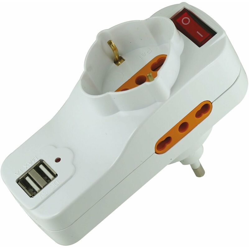 foto del prodotto brixo adattatore multipresa rotante con 2 usb schuko ed interruttore
