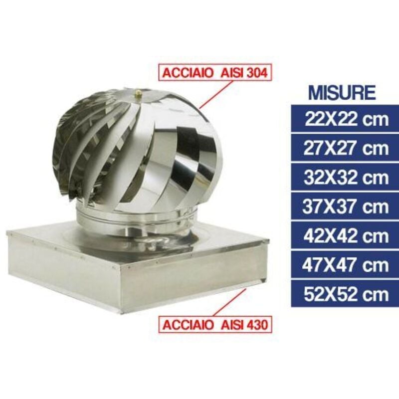 foto del prodotto brixo cappa fumaiolo acciaio inox quadrata comignolo girevole antivento 16111v cm 22x22 16111 