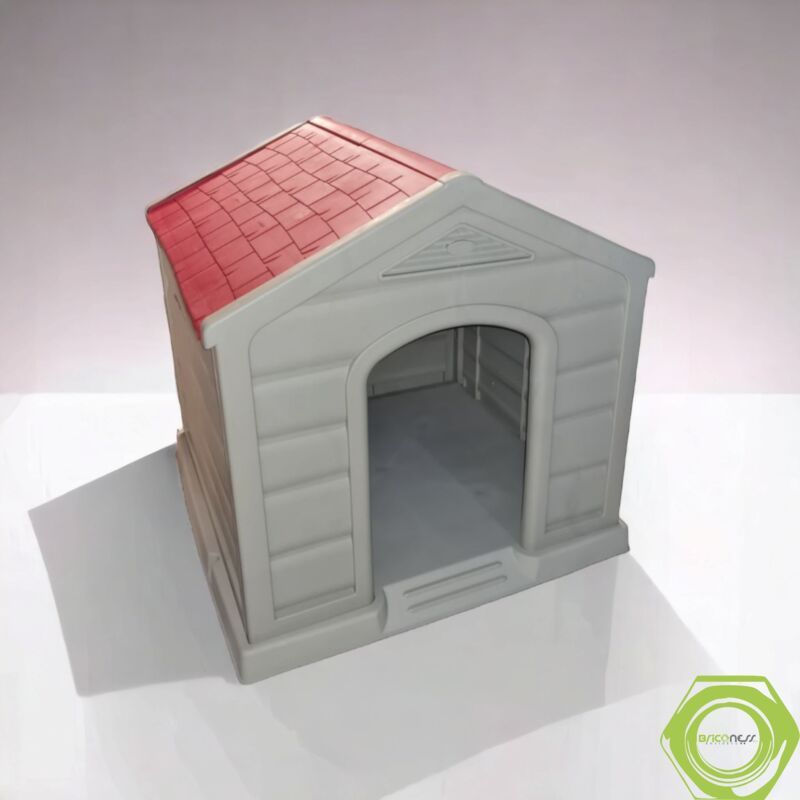 foto del prodotto brixo cuccia per cani in resina taglia grande beige con tetto rosso happy house doggy large