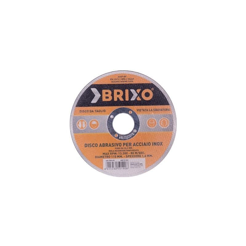 foto del prodotto brixo disco abrasivo per ferro diametro 115 spessore mm.1.60 pezzi 100