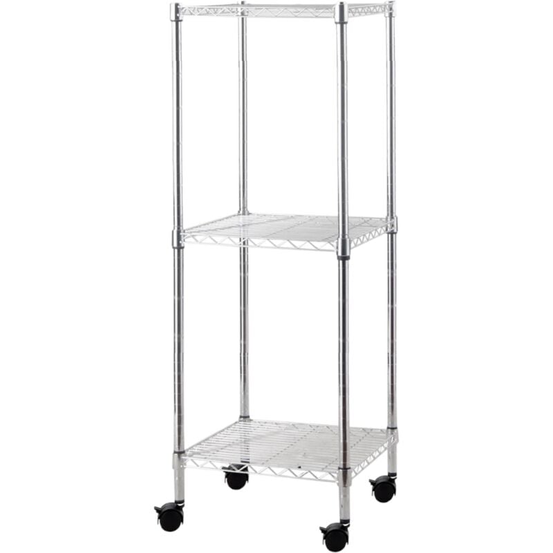 foto del prodotto brixo scaffale in kit a 3 4 ripiani in metallo acciaio cromato con ruote girevoli 3 ripiani 35x35xh90 cm