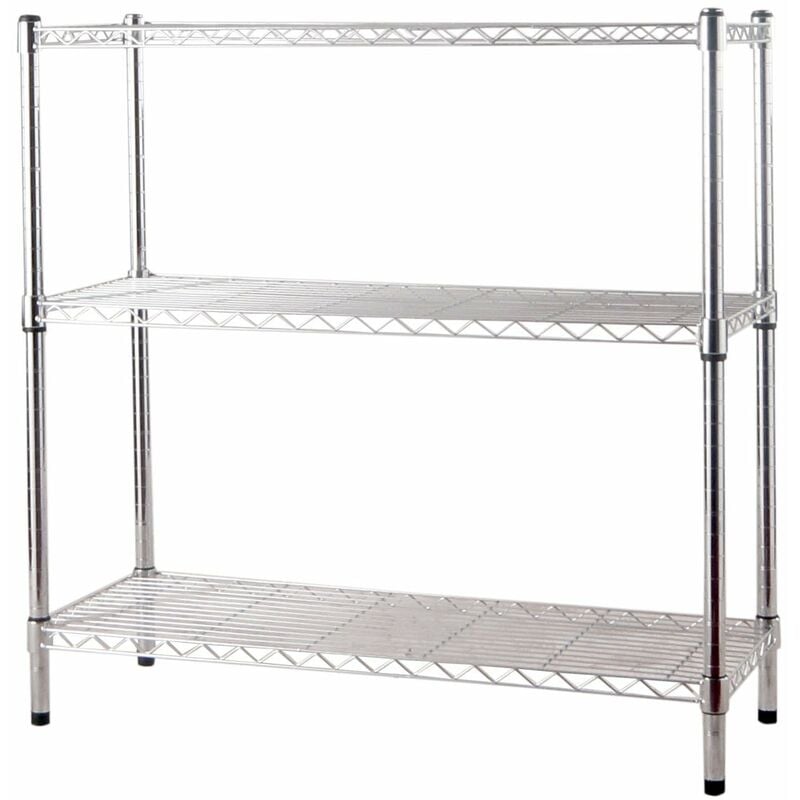 foto del prodotto brixo scaffale in kit in acciaio cromato con piedi regolabili per casa e ufficio 3 o 5 ripiani 3 ripiani 90x35xh90 cm