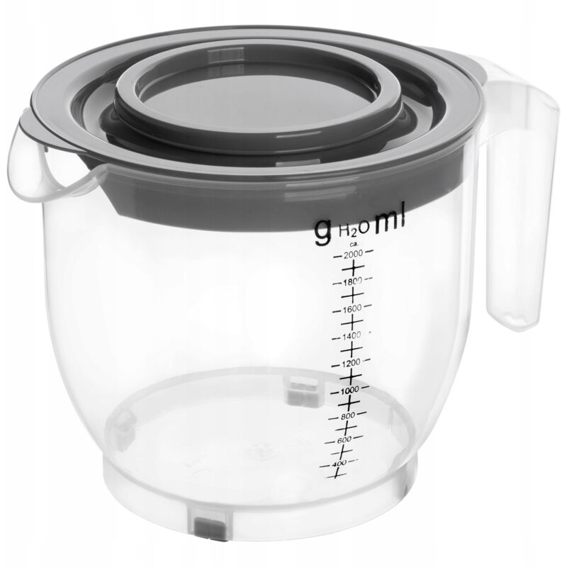 foto del prodotto brocca graduata con coperchio e manico, misurino in plastica dotato di scala volumetrica per cucina e pasticceria 2l, trasparente kadax