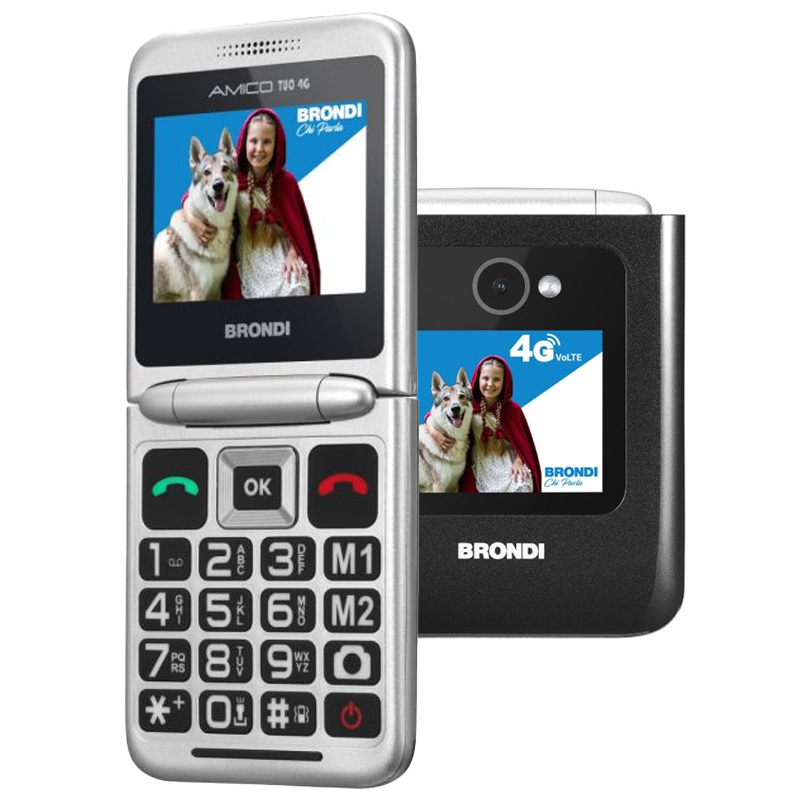 foto del prodotto brondi amico tuo 4g nero telefono cellulare per anziani tasto sos controllo remoto doppio display