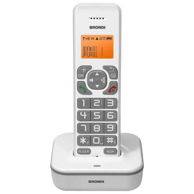 foto del prodotto brondi bravo star cordless ampio display 50 memorie id chiamante vivavoce bianco-grigio