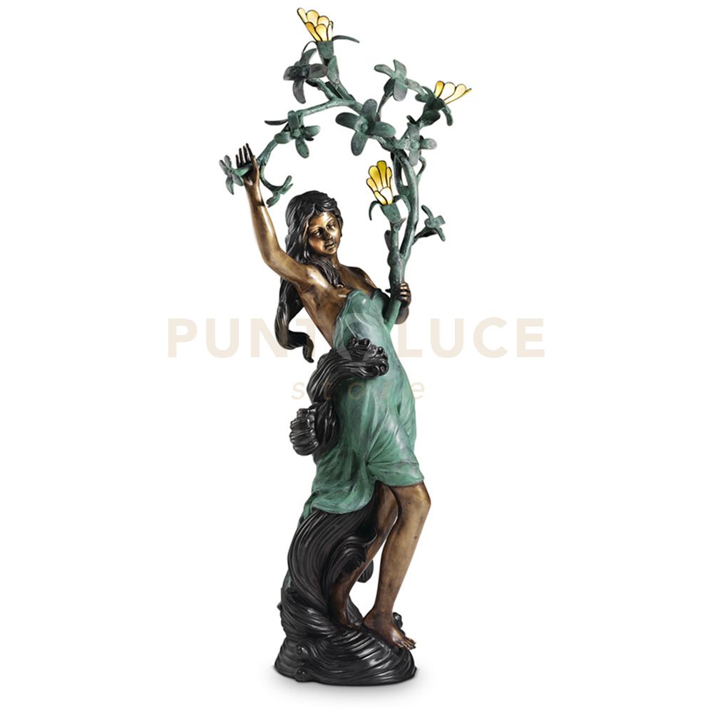 foto del prodotto bronze statua in bronzo completa di 3 paralumi tiffany attacco g9