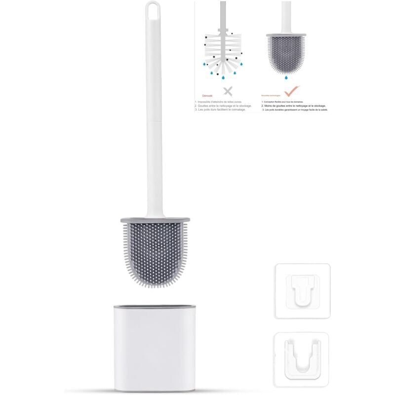 foto del prodotto brosse wc silicone plate brosse toilette et supports, anti goutte, antibact rienne, balayette wc ventil e, s chage rapide sans odeur, balai wc