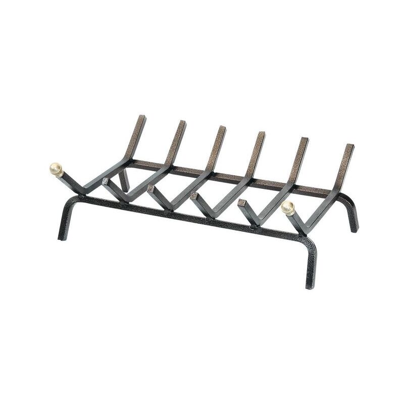 foto del prodotto brucialegna rettangolare a 6 barre per camino in ferro battuto verniciato nero con pomoli ottone cm 46x35x16