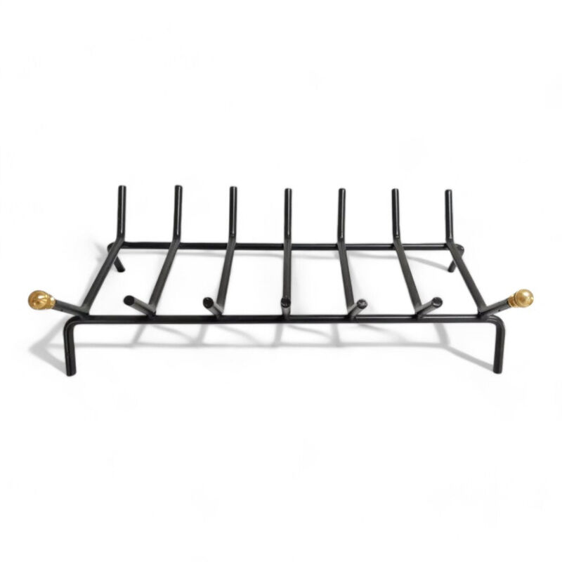 foto del prodotto brucialegna rettangolare ferro battuto nero con pomoli in ottone 7 barre ideale per camino cm 55x35x16h robusto e elegante