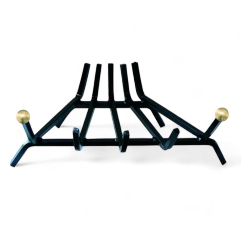 foto del prodotto brucialegna triangolare per camino ferro battuto nero con pomoli ottone robusto e stabile dimensione 40 cm