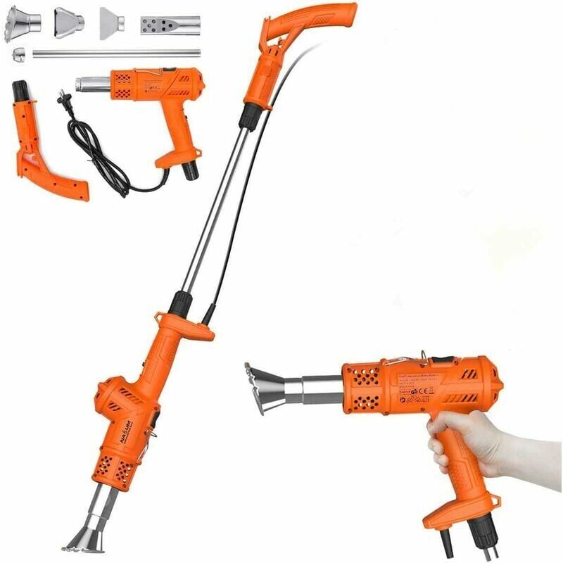 foto del prodotto bruciatore elettrico ulisem con pistola ad aria calda e accendi carbone per giardino, barbecue, fai da te, colore arancio scuro.