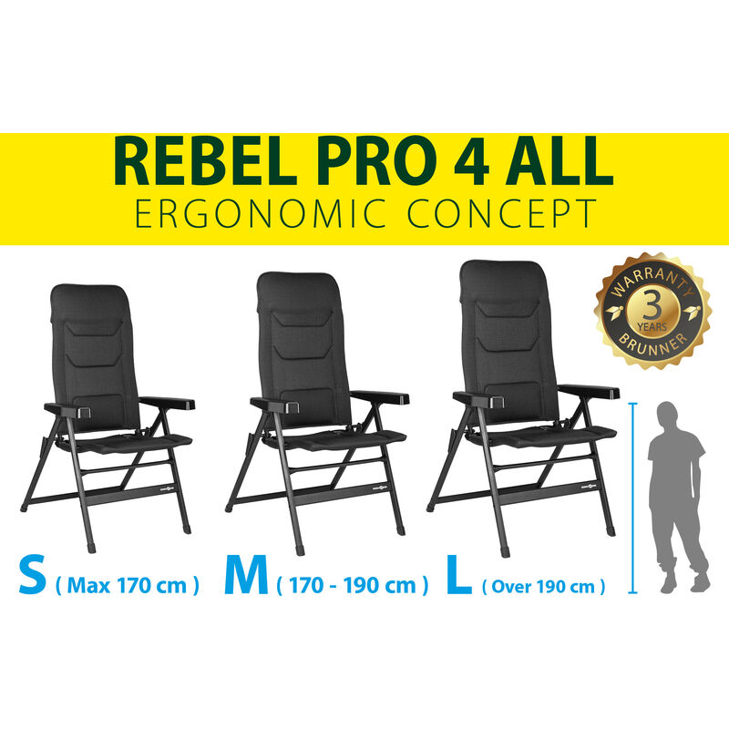 foto del prodotto brunner sedia da campeggio reclinabile rebel pro large in alluminio e 3durafeel antracite 54x45x125 cm
