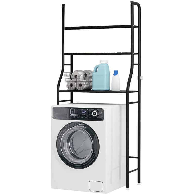 foto del prodotto bs scaffale bagno sopra lavatrice 152x68x25 3 ripiani mobile nero salvaspazio